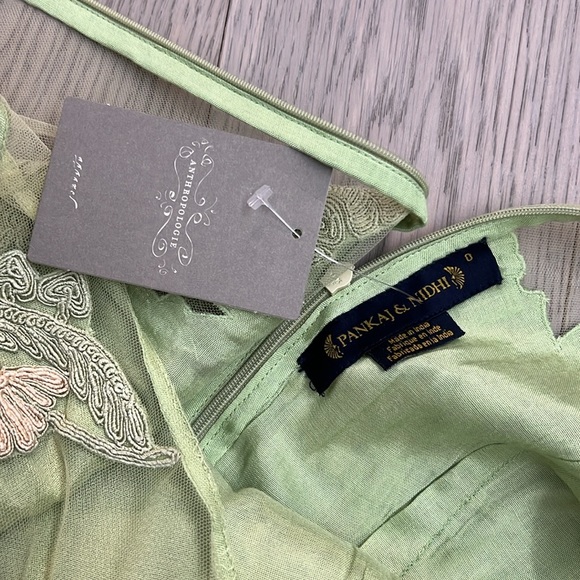 Anthropologie Pankaj Nidhi Dress Embroidery Floral Formal Wedding, green - Picture 13 of 14